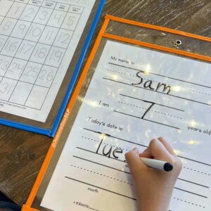 Name tracing, calendar date tracing practice handwriting worksheet